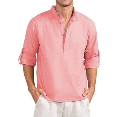 Chemise en lin pour hommes avec col montant et détails de boutons pratiques Chic und Stil