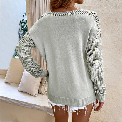 Pull à col en V pour femmes avec manches en mesh et coupe décontractée Chic und Stil