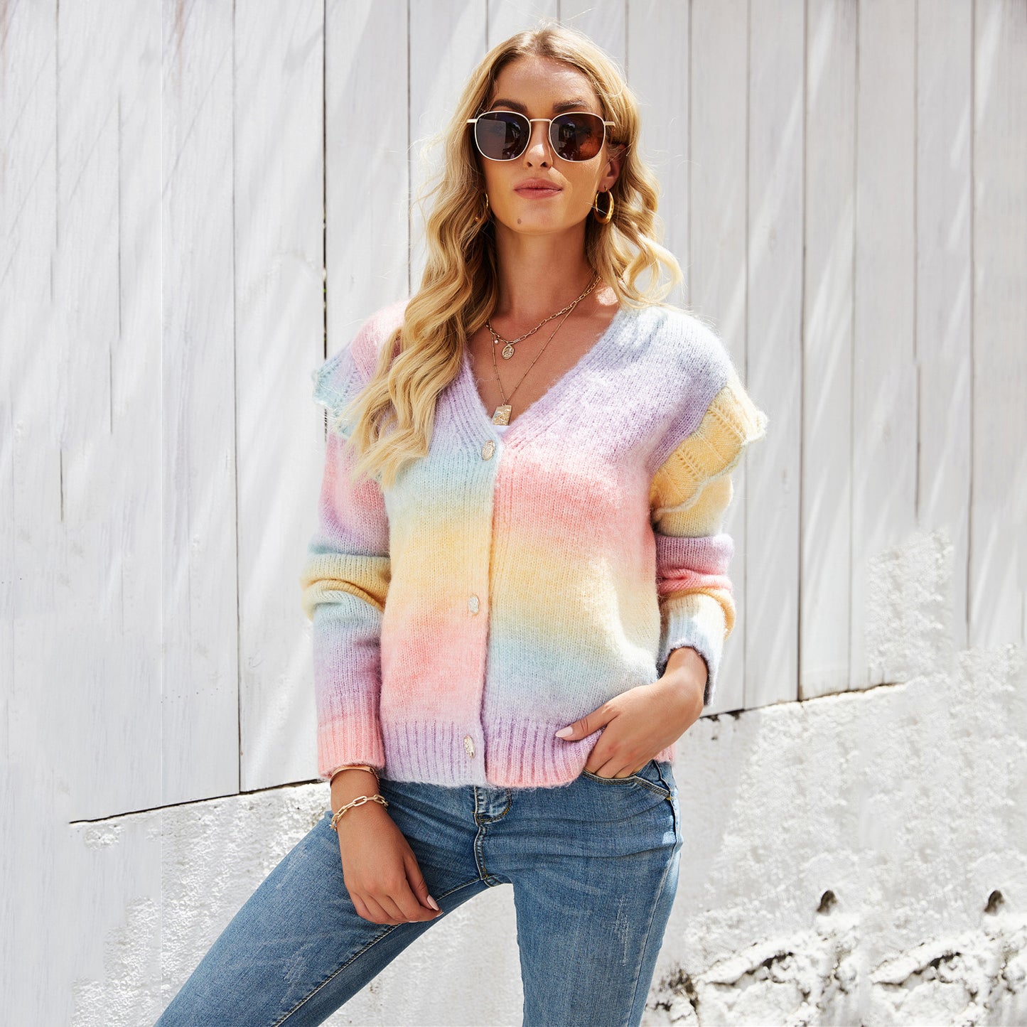 Dames Gilet coloré à col en V Chic und Stil