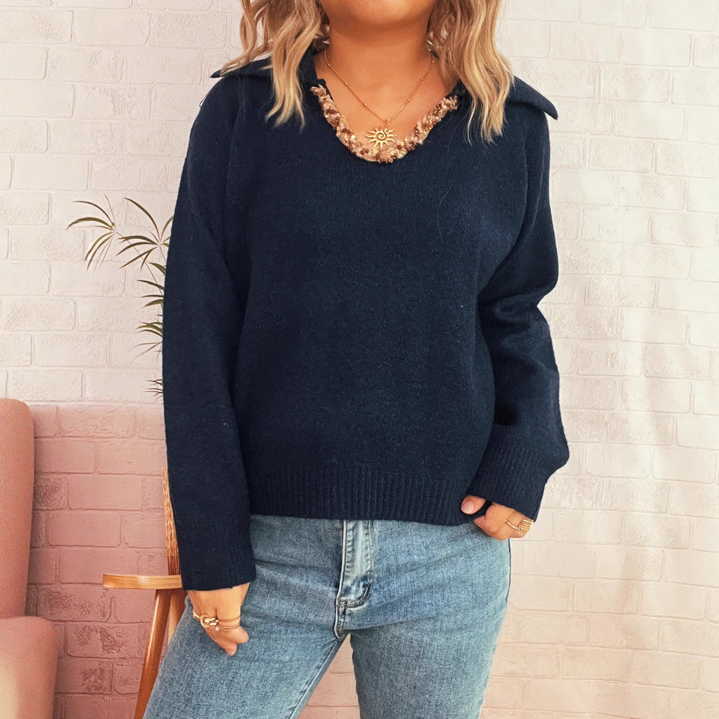 Pull en tricot pour femmes avec un col montant élégant et une texture structurée Chic und Stil