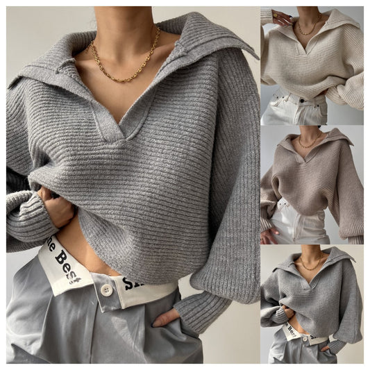 Pull en tricot crop pour dames avec une coupe ample et un col tendance Chic und Stil