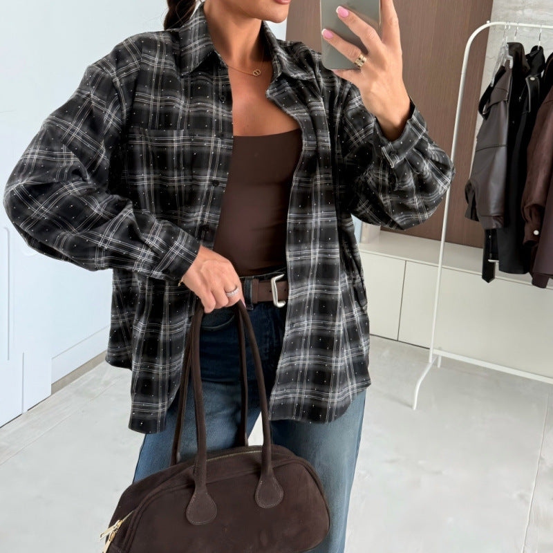 Dames Chemise Oversized Carreautée Chic und Stil