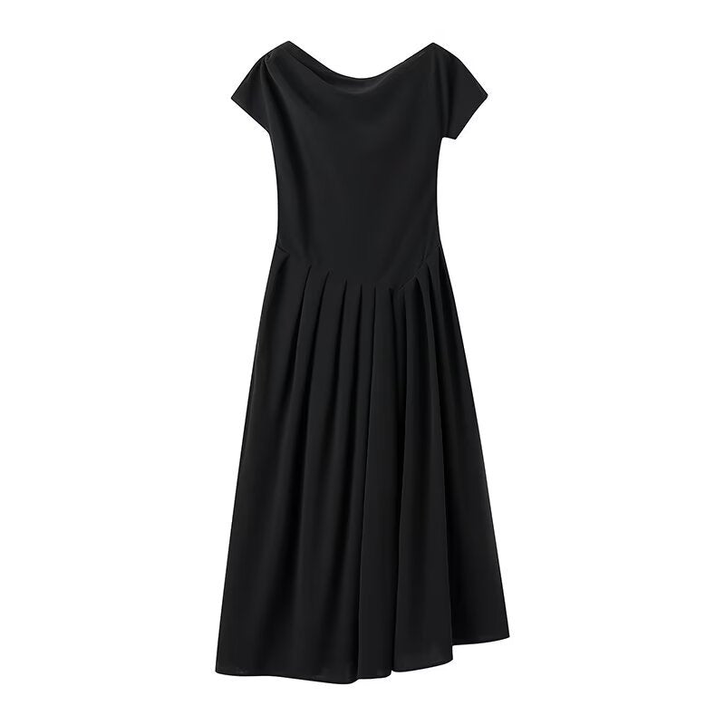 Robe midi femme avec jupe plissée élégante et décolleté en bord à vif Chic und Stil