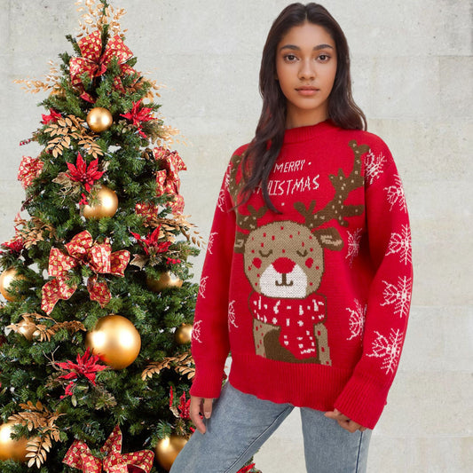 Pull de Noël pour femmes avec un motif de renne mignon et des flocons de neige hivernaux Chic und Stil