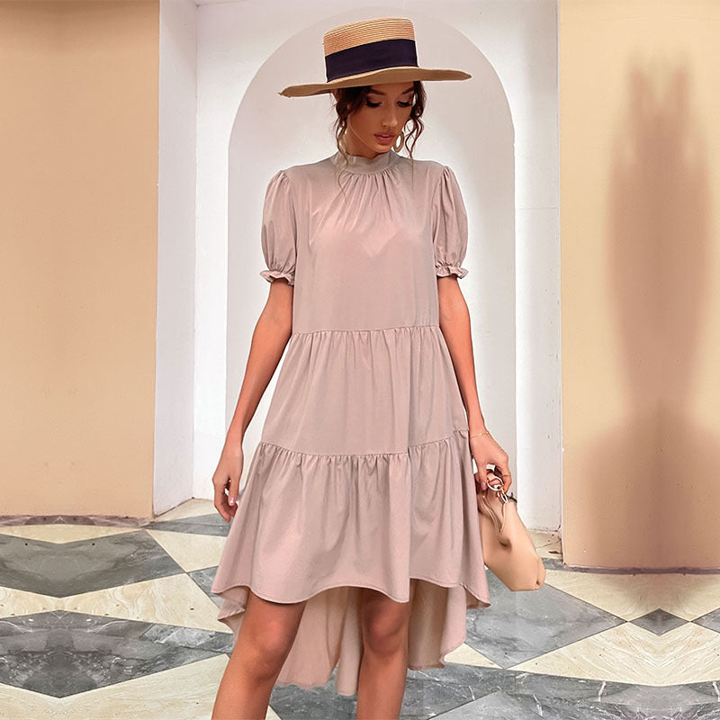 Robe à volants asymétrique fluide pour femmes avec manches bouffantes Chic und Stil
