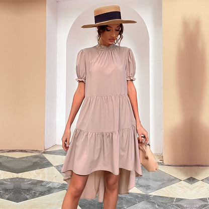 Robe à volants asymétrique fluide pour femmes avec manches bouffantes Chic und Stil