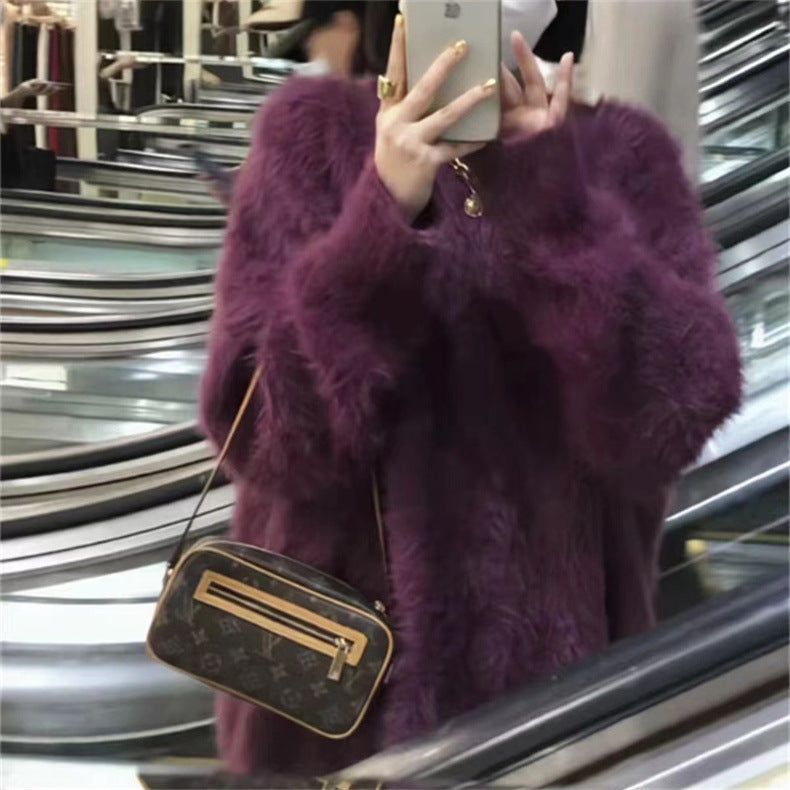 Femmes Pull en peluche à col rond avec coupe décontractée et taille oversize Chic und Stil