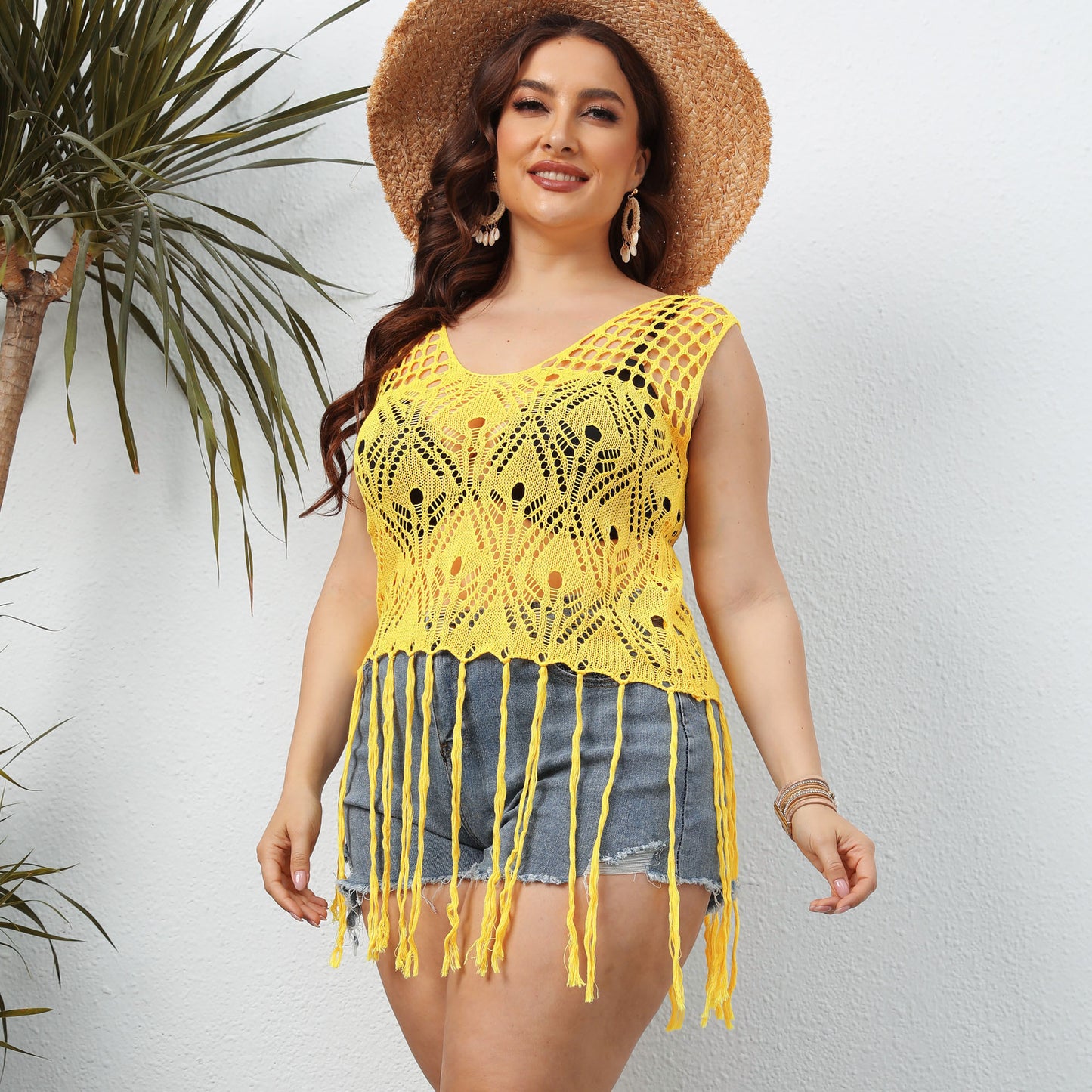 Dames crochet franges couvert de bain Top Chic und Stil