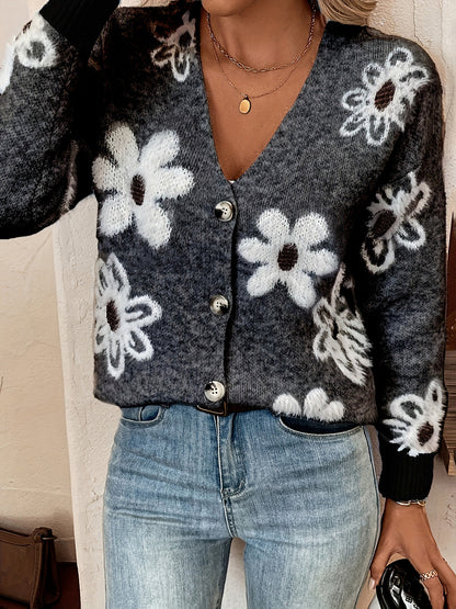 Dames cardigan floral avec décolleté en V et boutons Chic und Stil
