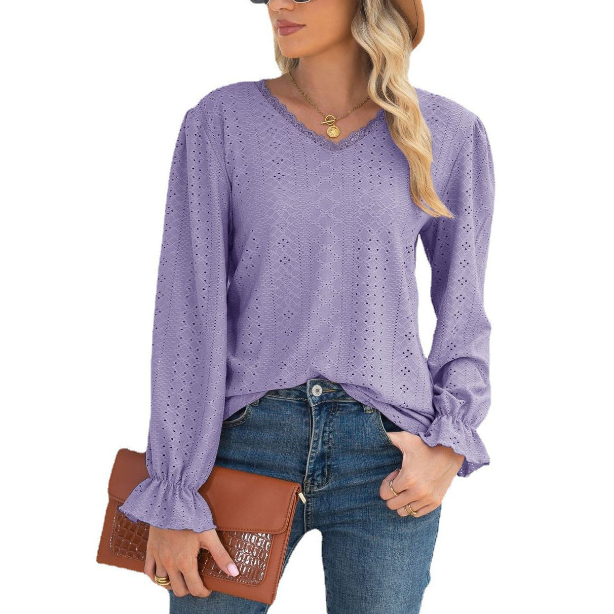 Chemisier pour dames avec motif ajouré et poignets de manches élastiques Chic und Stil