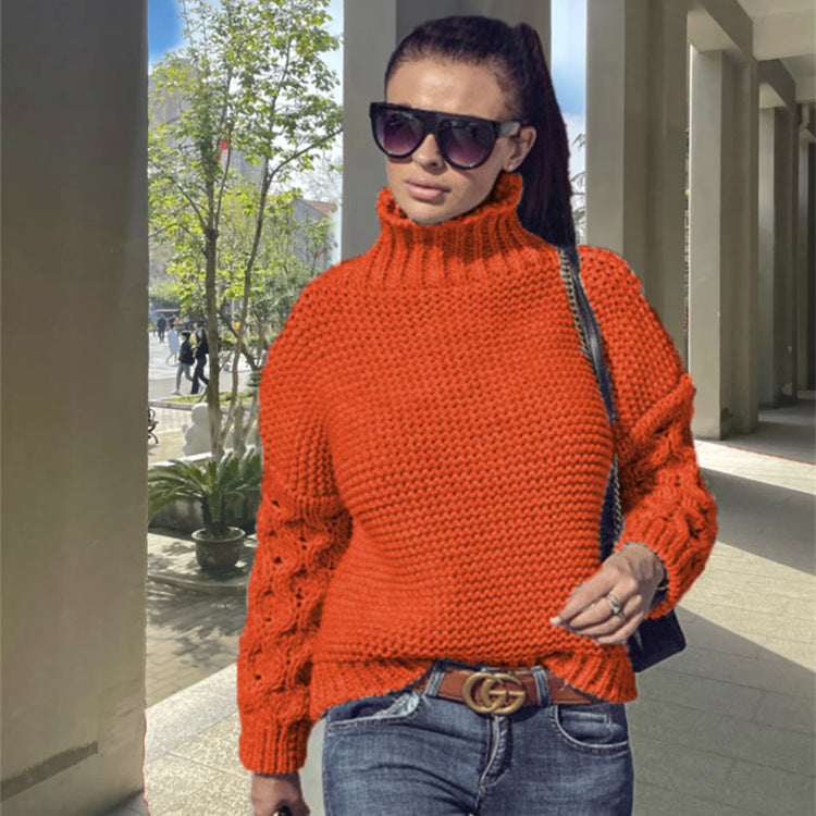 Dames Gros Tricot Pull avec col montant et manches détaillées Chic und Stil
