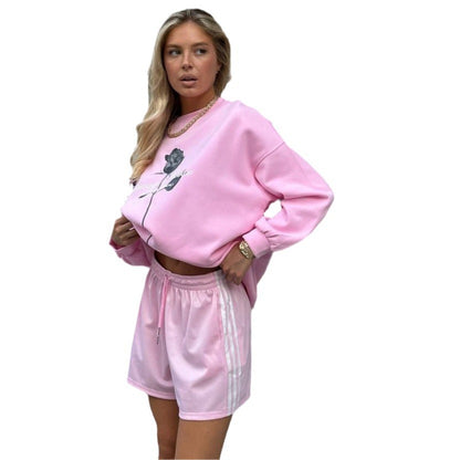 Casual set of sweatshirt and shorts for women with floral print Chic and Style