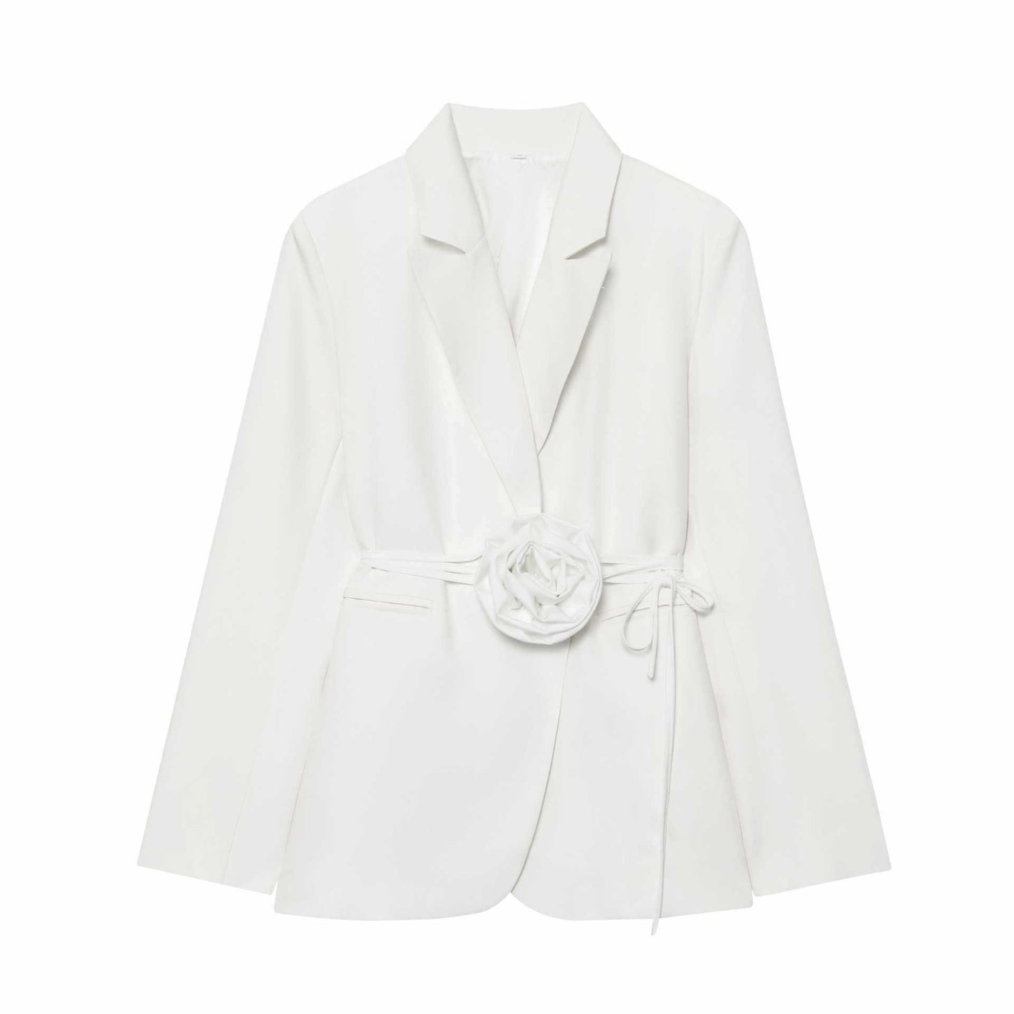 Dames blazer élégant avec ceinture attachée décorative et accents floraux Chic und Stil