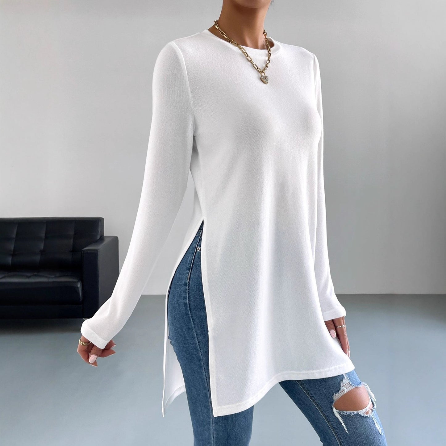 Chemisier à manches longues pour femmes avec fentes latérales et finition de haute qualité Chic und Stil