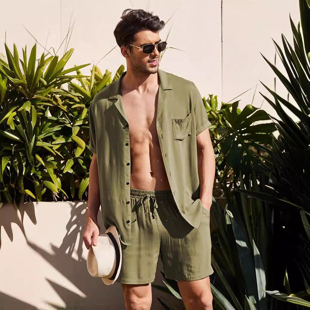 Homme Décontracté Ensemble Chemise à Manches Courtes et Shorts Chic und Stil