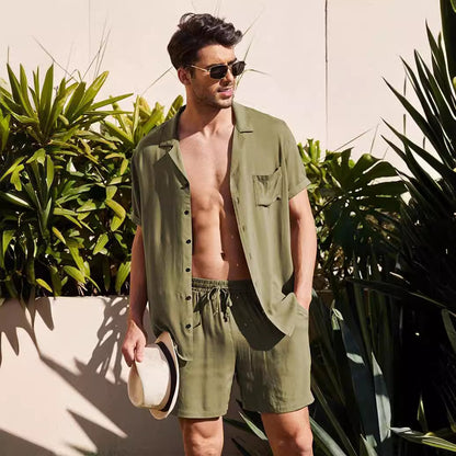 Homme Décontracté Ensemble Chemise à Manches Courtes et Shorts Chic und Stil