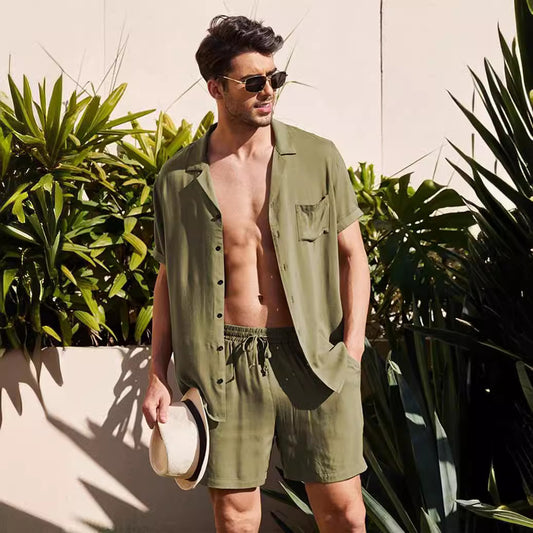 Homme Décontracté Ensemble Chemise à Manches Courtes et Shorts Chic und Stil