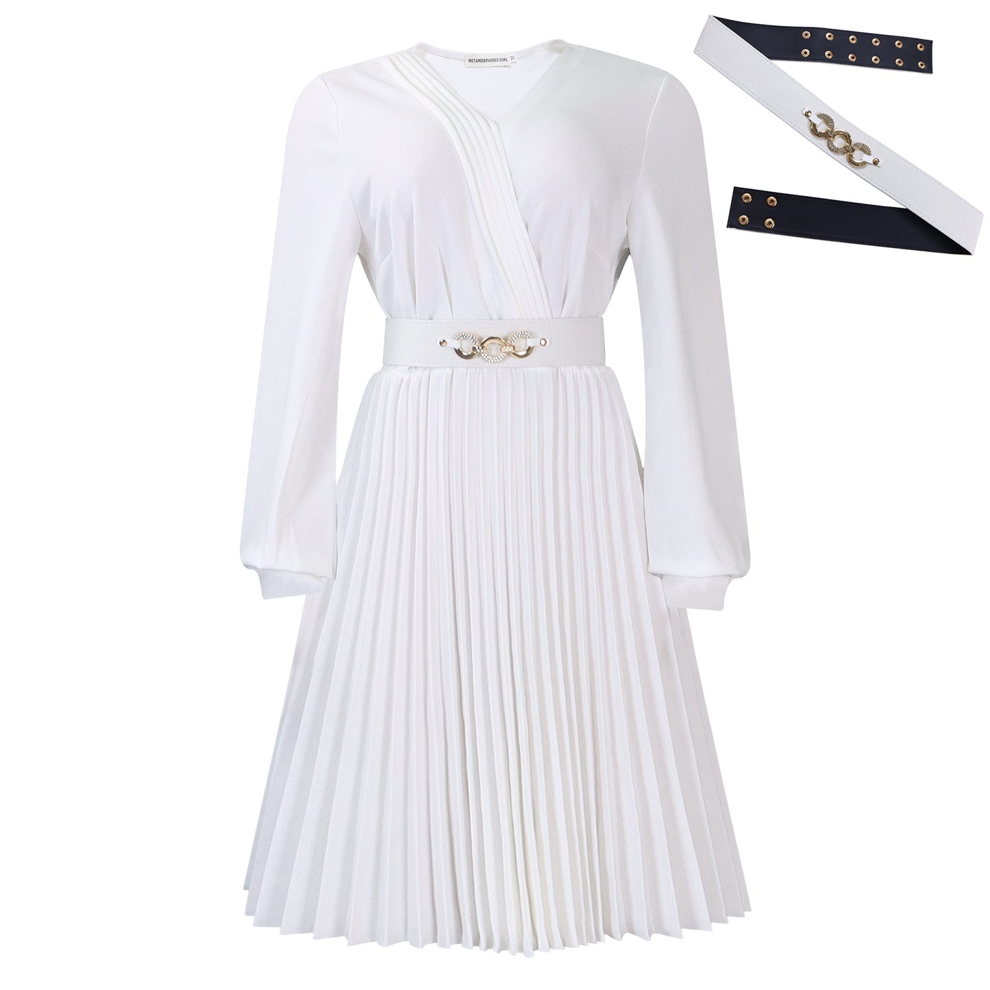 Robe portefeuille plissée pour femmes avec ceinture et élégante broche Chic und Stil
