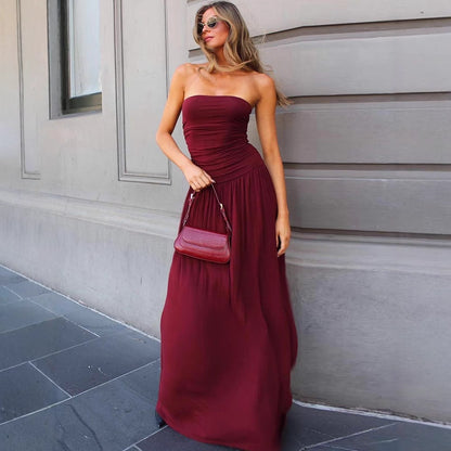 Robe maxi femme avec un haut froncé raffiné et une jupe fluide Chic und Stil