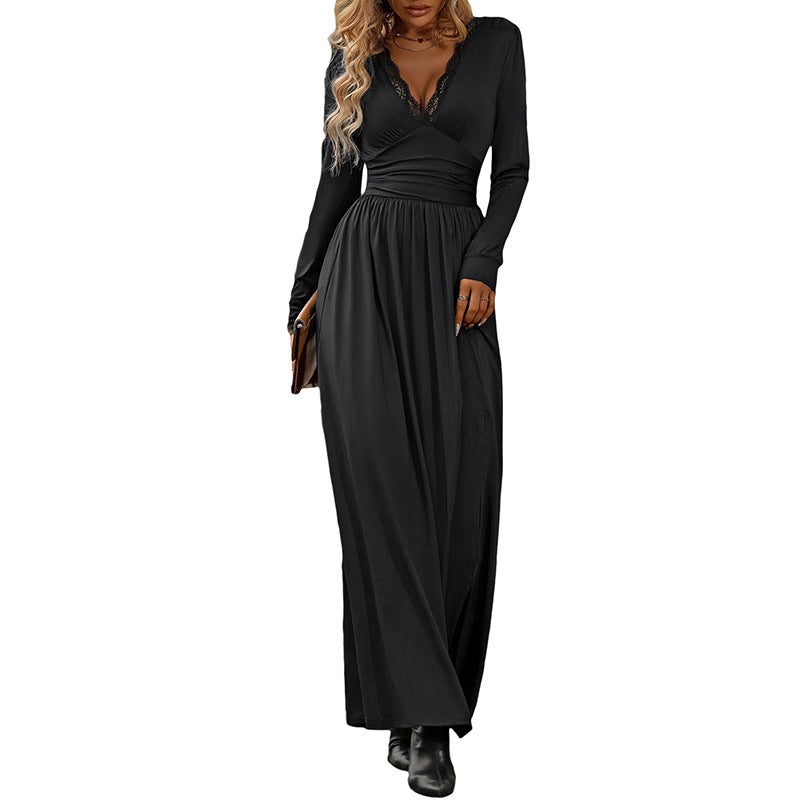 Robe maxi élégante pour femmes avec décolleté en V profond et design de volants décoratifs Chic und Stil