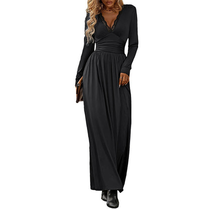 Robe maxi élégante pour femmes avec décolleté en V profond et design de volants décoratifs Chic und Stil