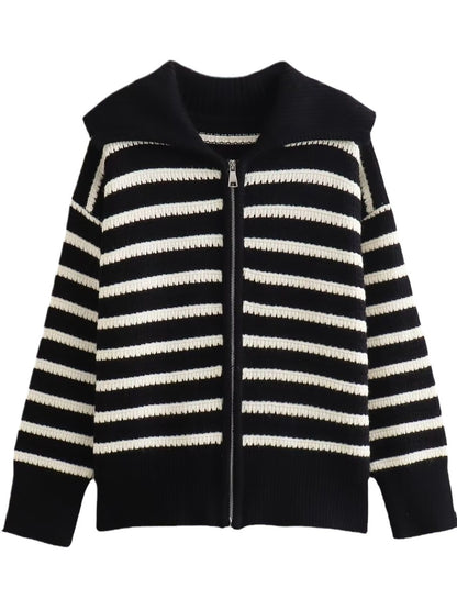 Dames cardigan rayé avec fermeture éclair moderne Chic und Stil