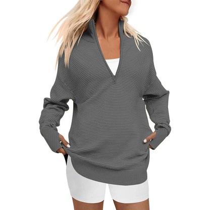 Dames pull zippé de haute qualité avec design texturé Chic und Stil