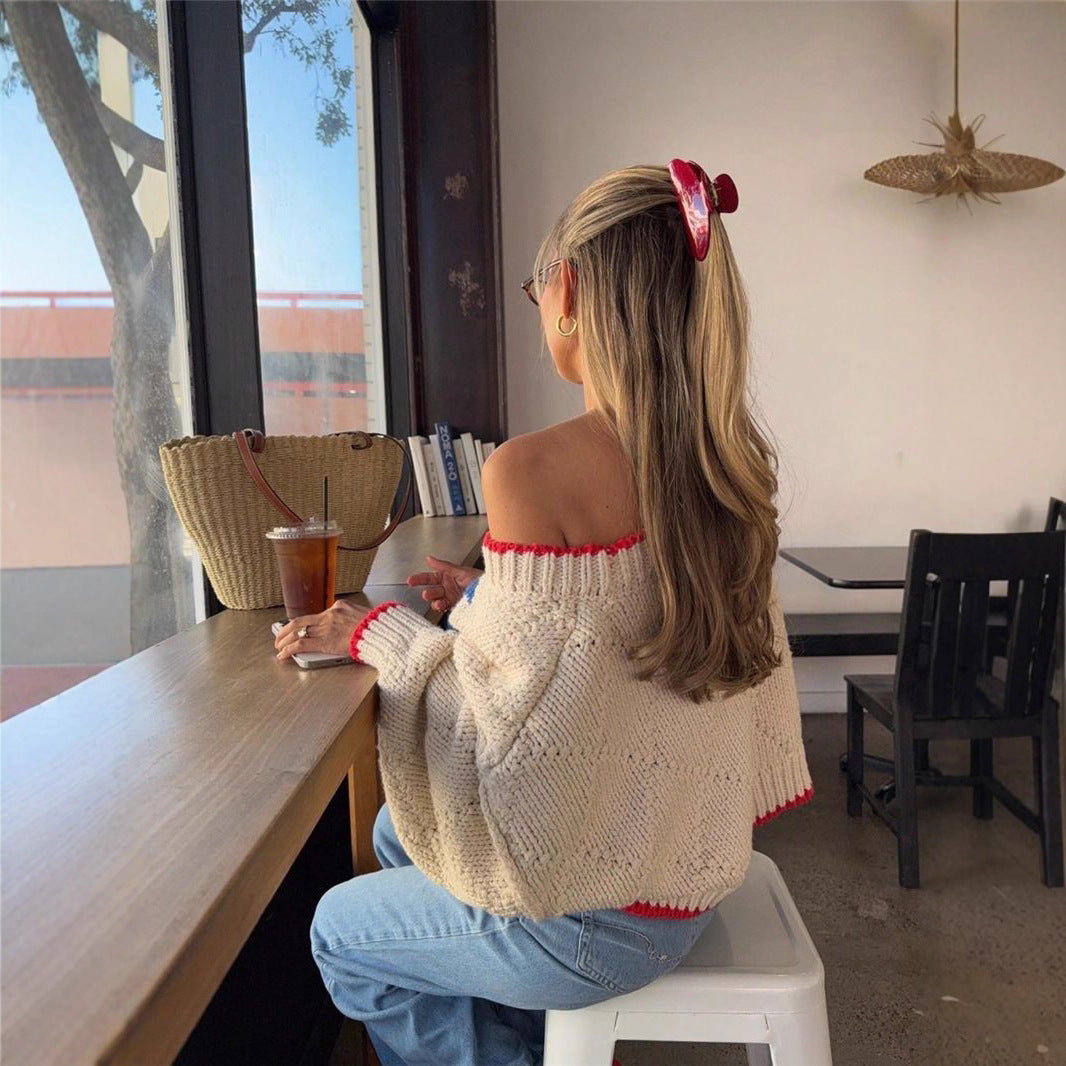Femme Pull à col montant avec un motif tricoté texturé et des contrastes saisissants Chic und Stil
