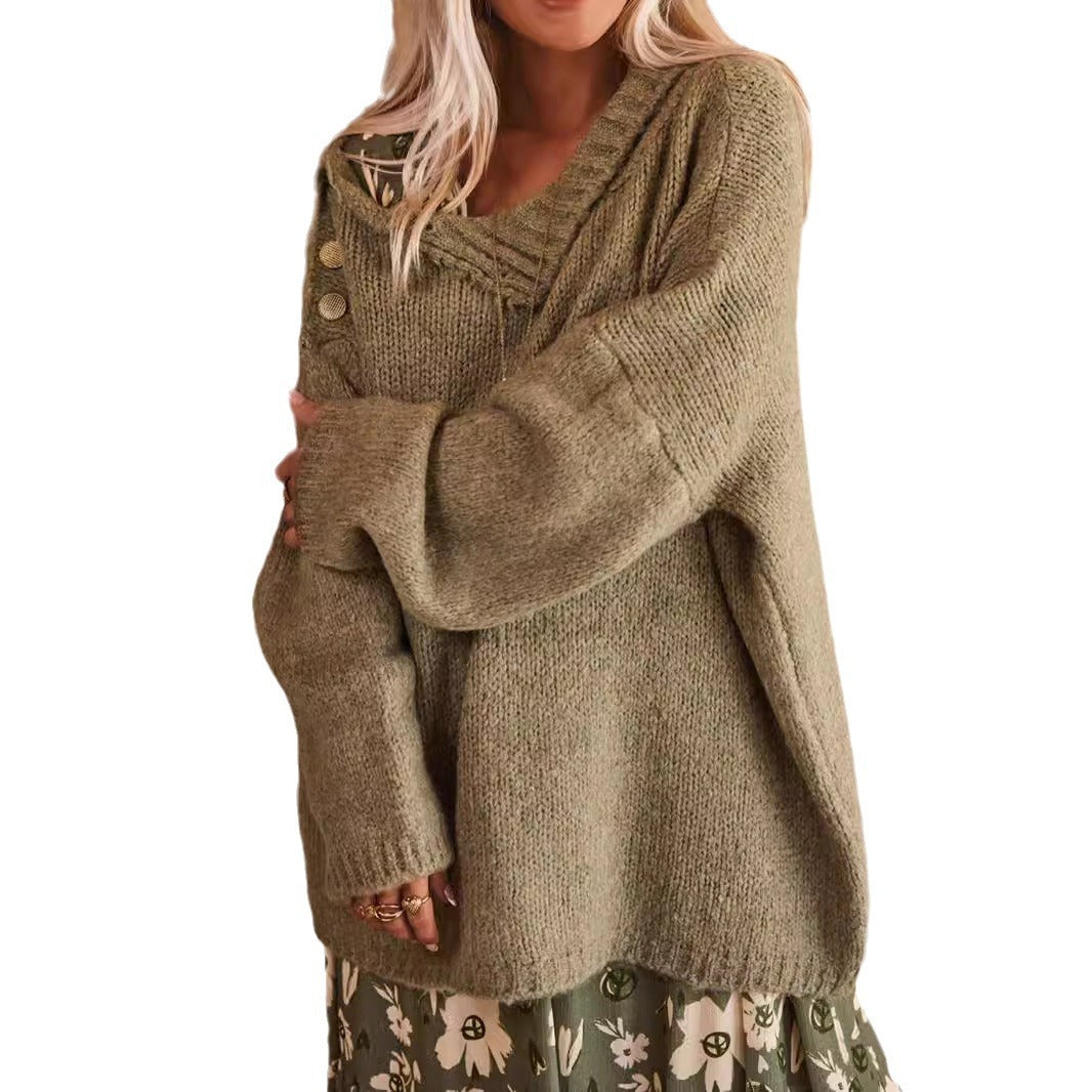 Pull en grosse maille pour femmes avec col haut et détails de boutons à la mode Chic und Stil