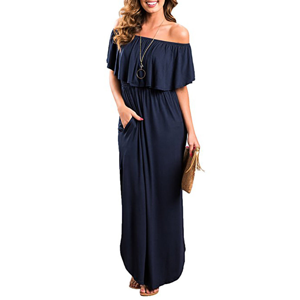Robe maxi pour femmes avec un design sans épaules et un détail volanté Chic und Stil