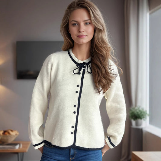 Dames pull en laine douillet avec détails décoratifs de boutons et fermeture à nouer Chic und Stil