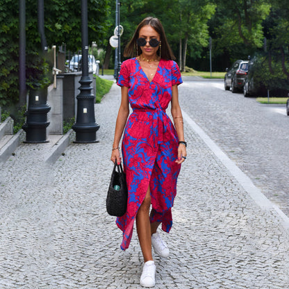 Robe maxi enroulée florale bohème pour femmes Chic und Stil