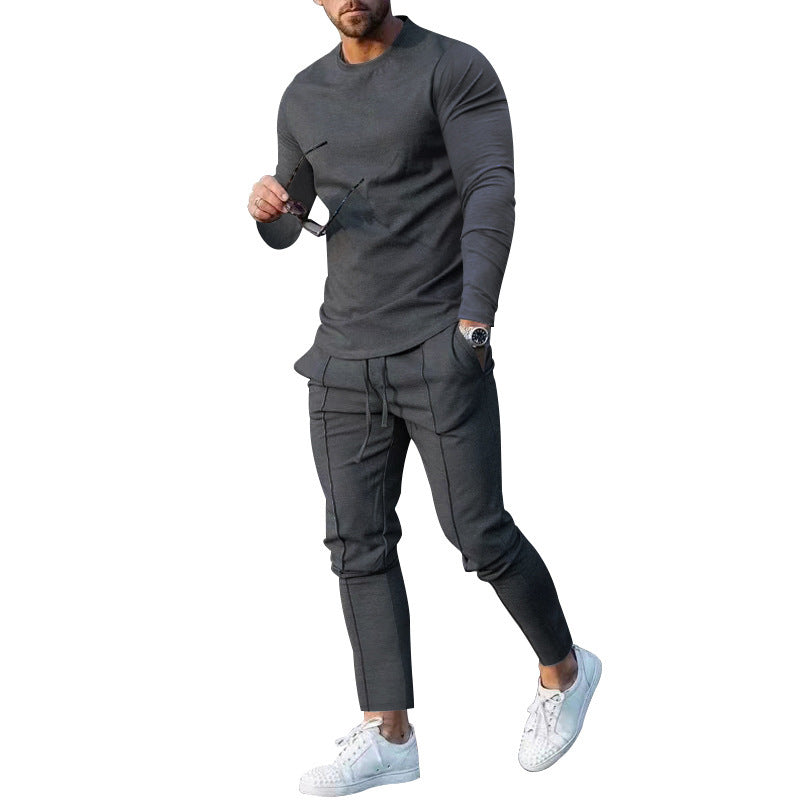 Men's Long Sleeve Sporty T-Shirt and Chino Jogging Pants Chic and Style