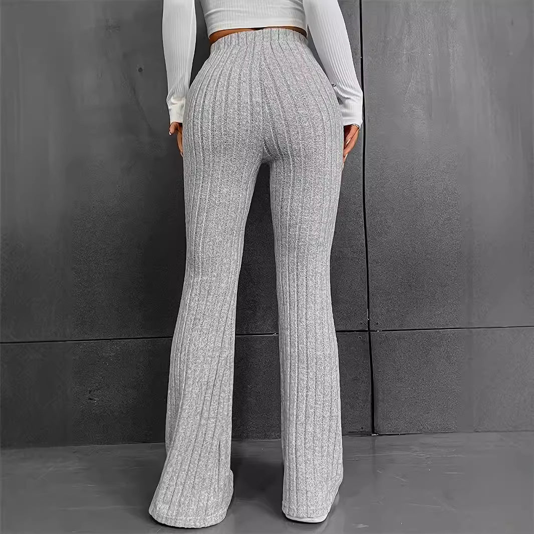 Comfortable flared knit pants for women with a high waist and ribbed texture Chic and Style