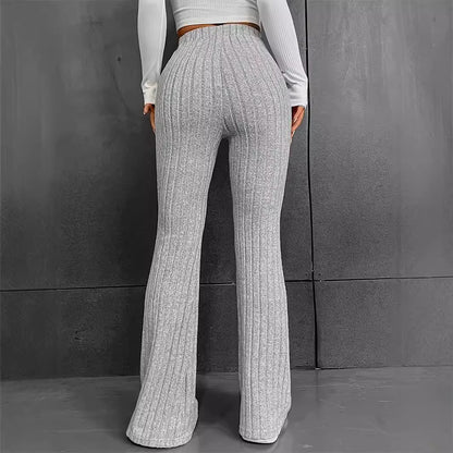 Comfortable flared knit pants for women with a high waist and ribbed texture Chic and Style