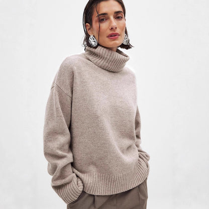 Dames pull-over col roulé fin en tricot doux Chic und Stil