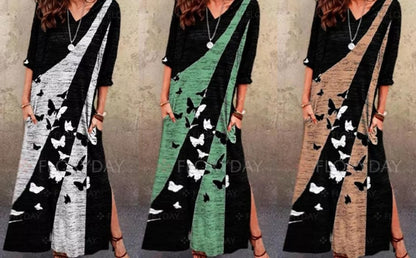 Robe maxi femme avec un design de papillon artistique et des poches pratiques Chic und Stil