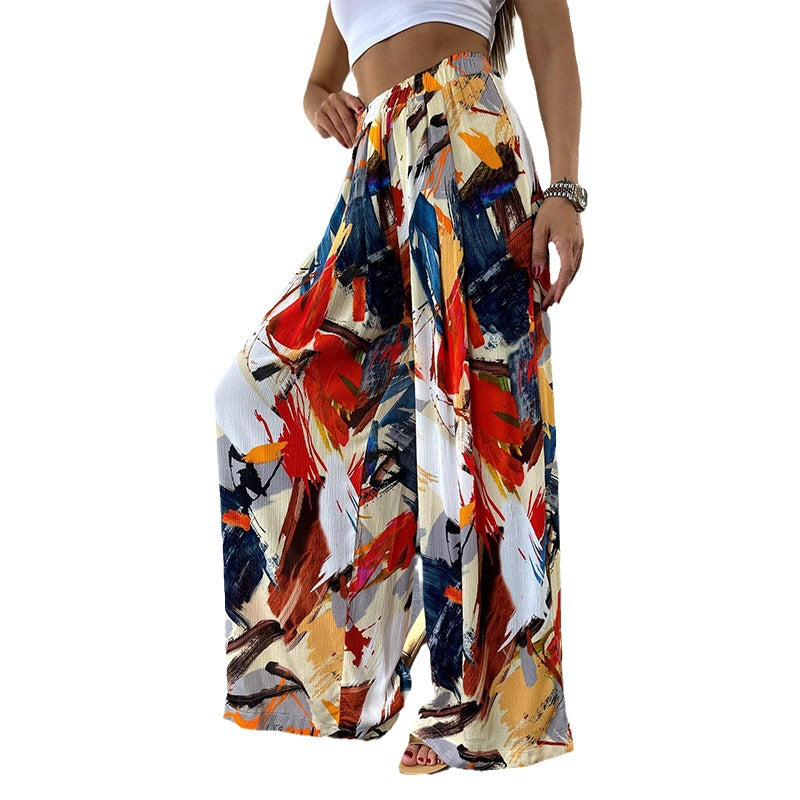 Chic and Style Abstract Print Wide Palazzo Pants for Women