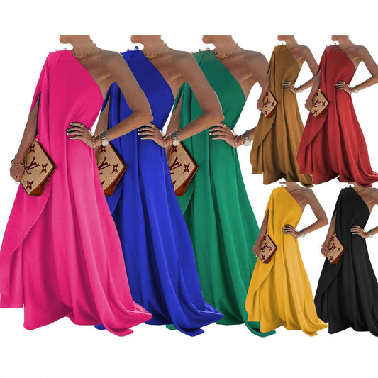 Chic and Stylish Women's One Shoulder Asymmetrical Maxi Dress