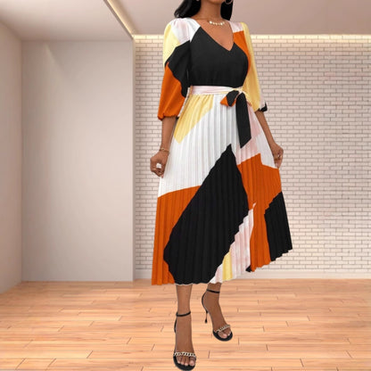 Femmes jupe plissée coupe couleur robe midi Chic und Stil
