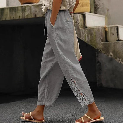 Airy linen trousers for ladies with decorative embroidery Chic and Style