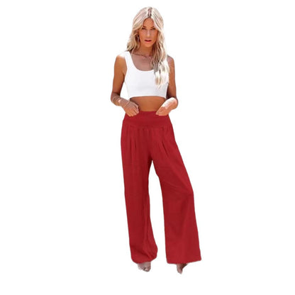 Loose linen pants for women with elastic waist and pleats Chic und Stil