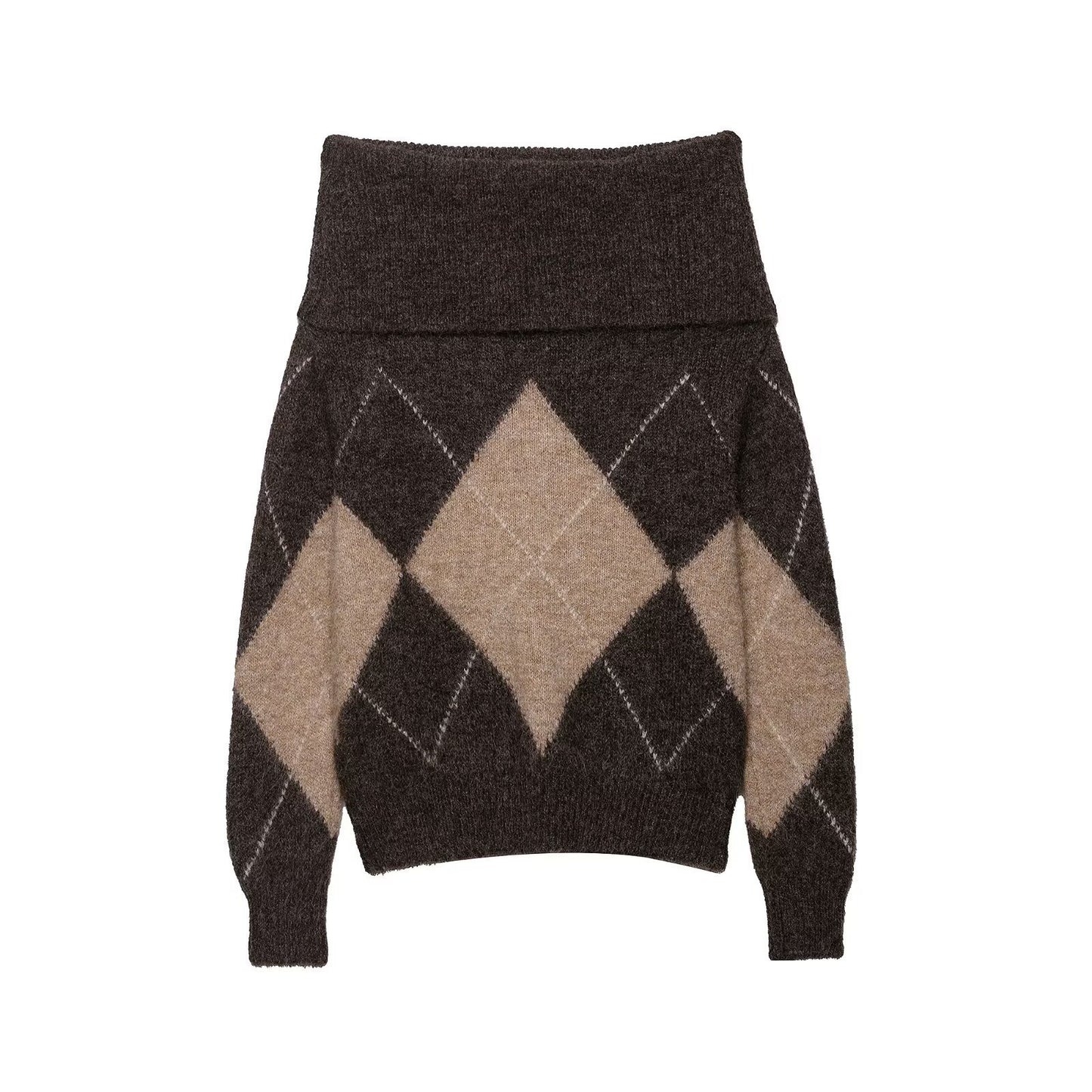 Pull femme tendance avec design en losanges et grand col Chic und Stil