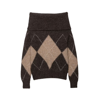 Pull femme tendance avec design en losanges et grand col Chic und Stil