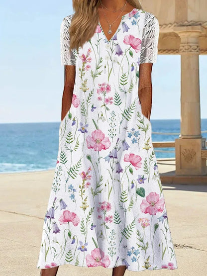 Robe maxi femme avec détails floraux et dentelle Chic und Stil
