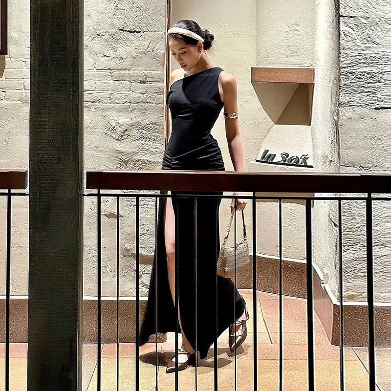 Robe à une épaule pour femme avec fente haute pour la soirée Chic und Stil
