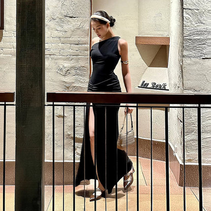 Robe à une épaule pour femme avec fente haute pour la soirée Chic und Stil