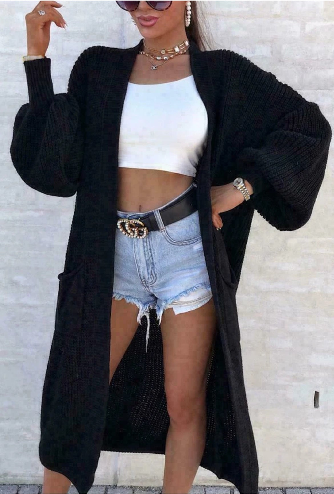 Dames carte tricot décontractée avec décolleté en V profond et poches généreuses Chic und Stil