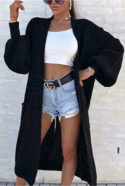 Dames carte tricot décontractée avec décolleté en V profond et poches généreuses Chic und Stil