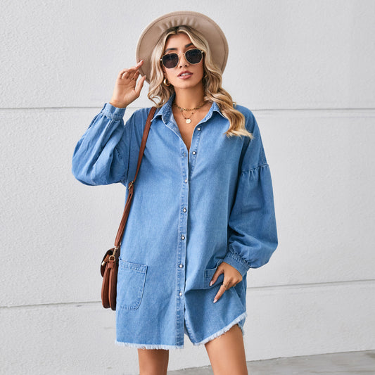 Robe en jean pour femmes avec des manches volumineuses Chic und Stil